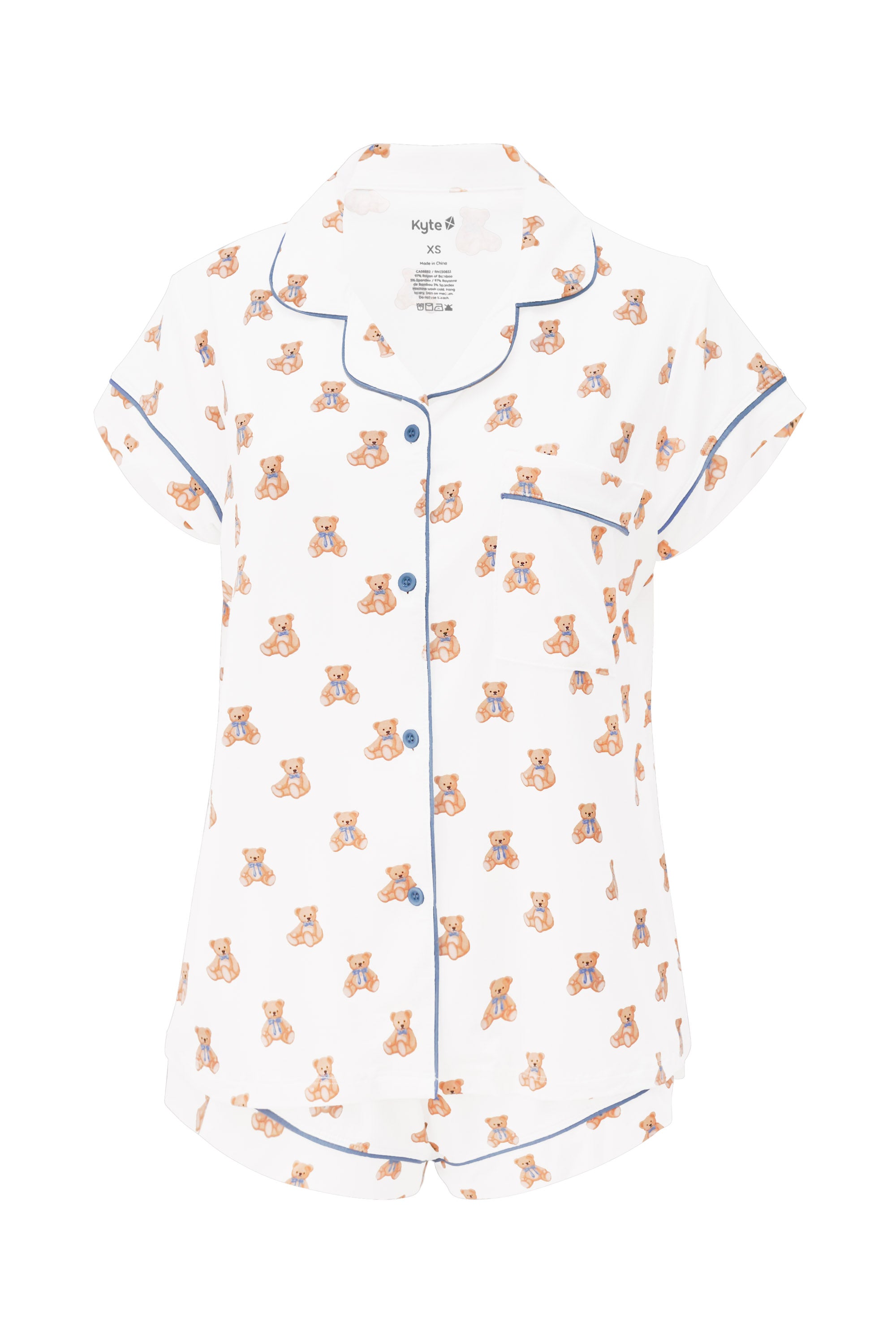 Flat lay of front of Women's Short Sleeve Pajama Set in Teddy Bear