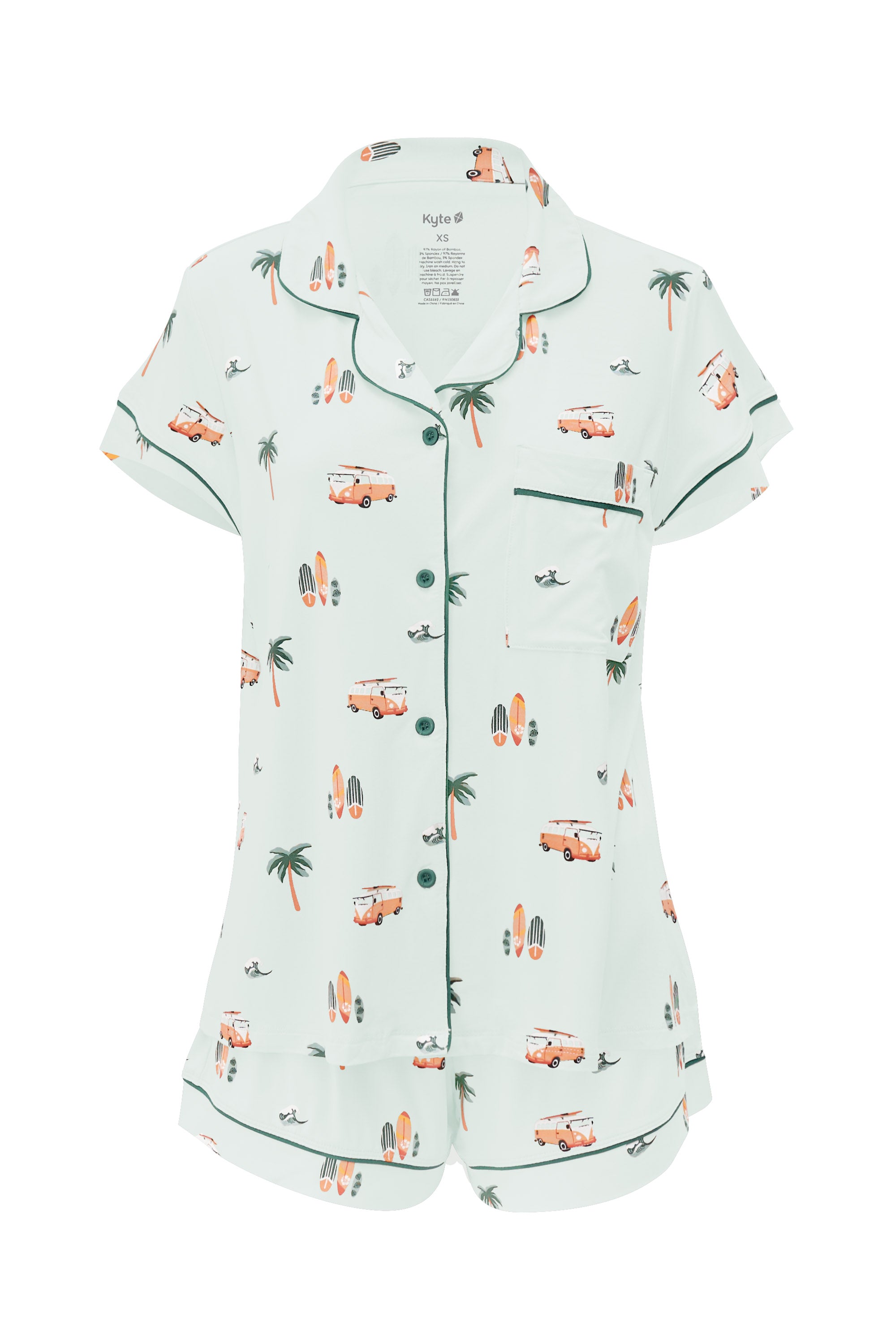 Front of Women's Short Sleeve Pajama Set in Dew Surf