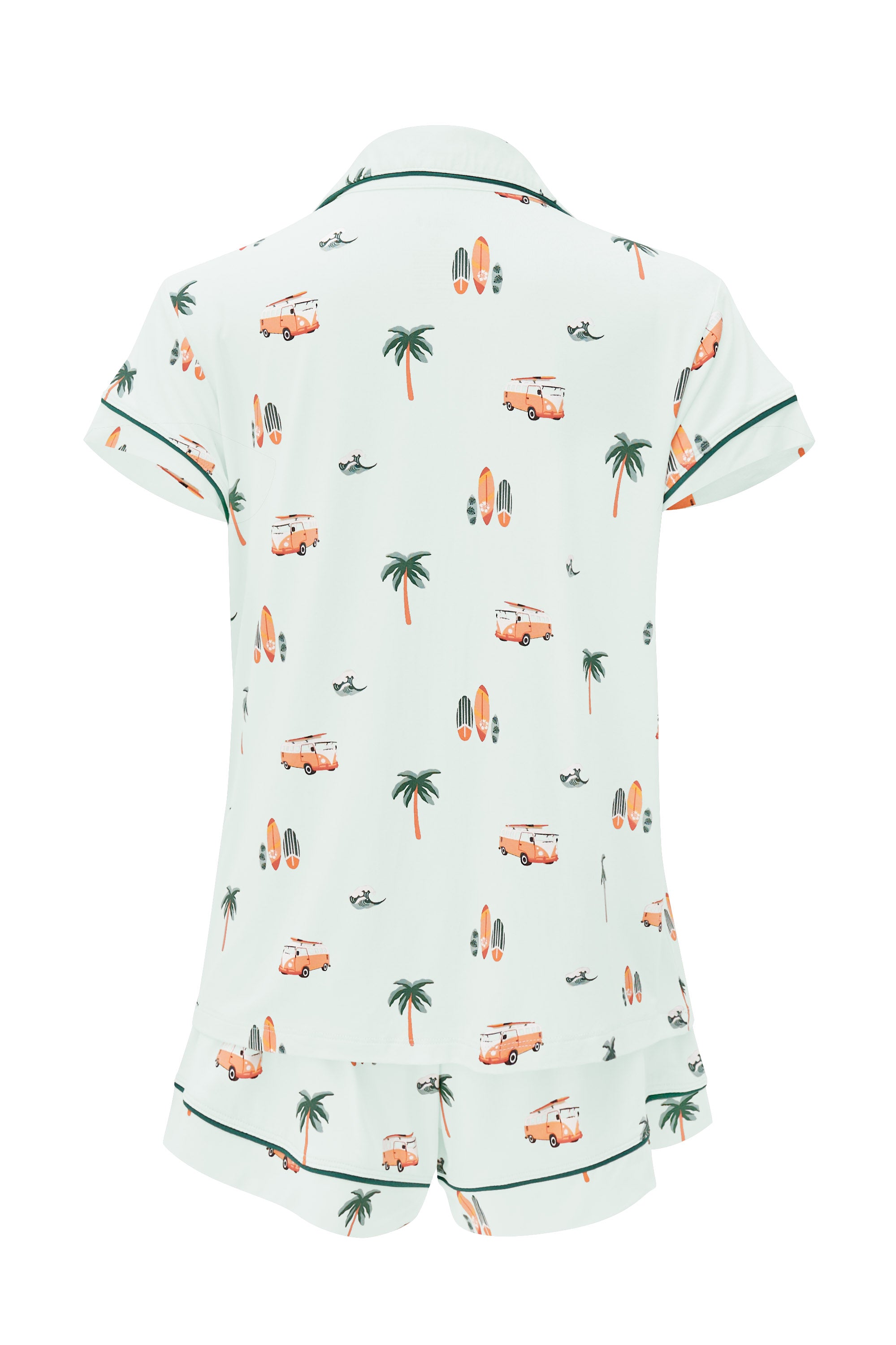 Back of Women's Short Sleeve Pajama Set in Dew Surf