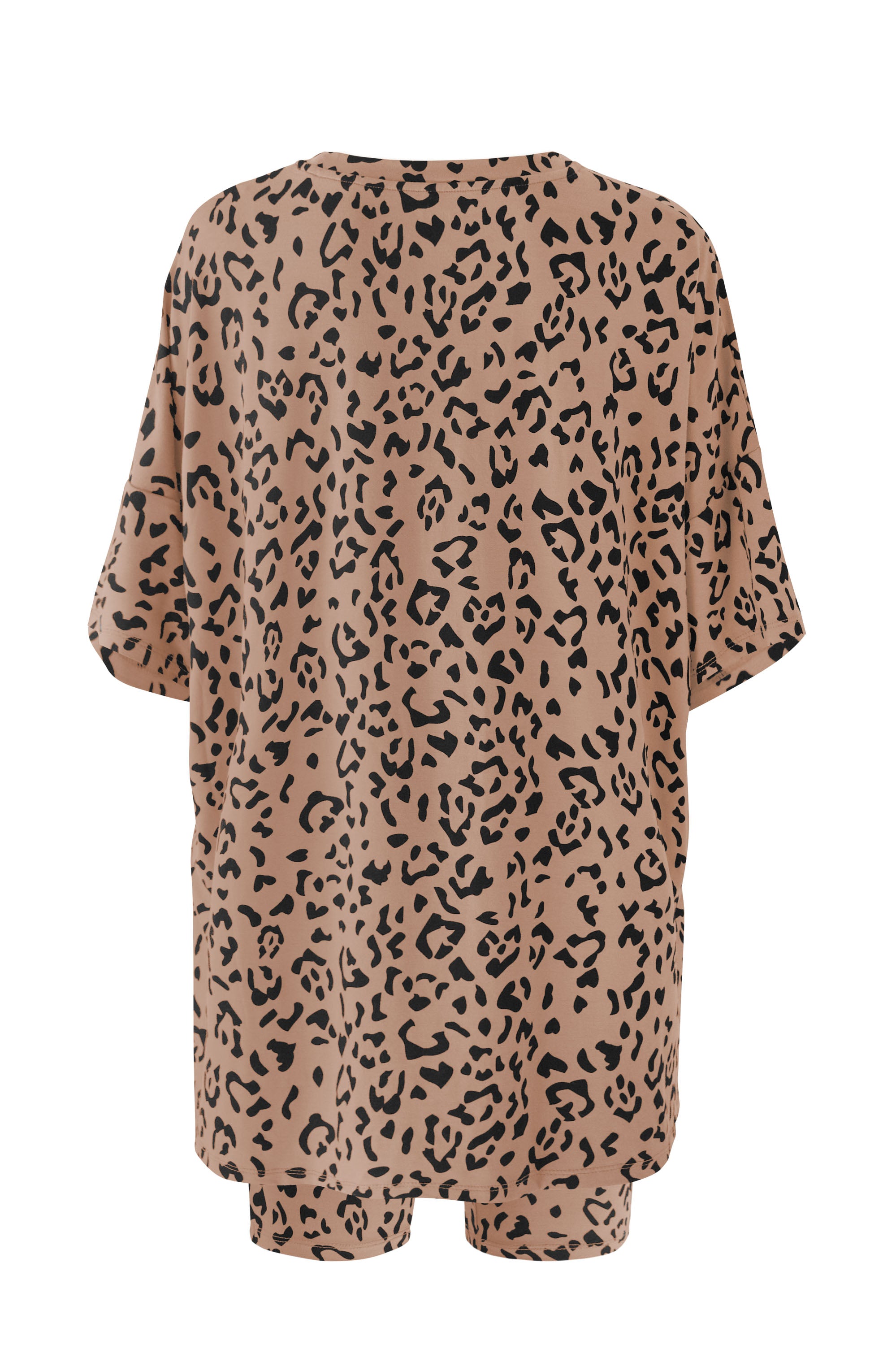 Product image of back of Women's Biker Short Set in Latte Leopard
