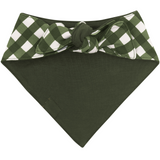 Green dog bandana with a checkered border on a white background