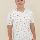 Man modeling Men's Crew Neck Tee in Road Trip