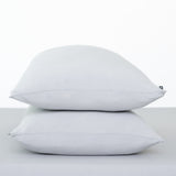 Fitted Sheet with Pillowcases in Storm. Showing 2 pillows stacked on a sheet
