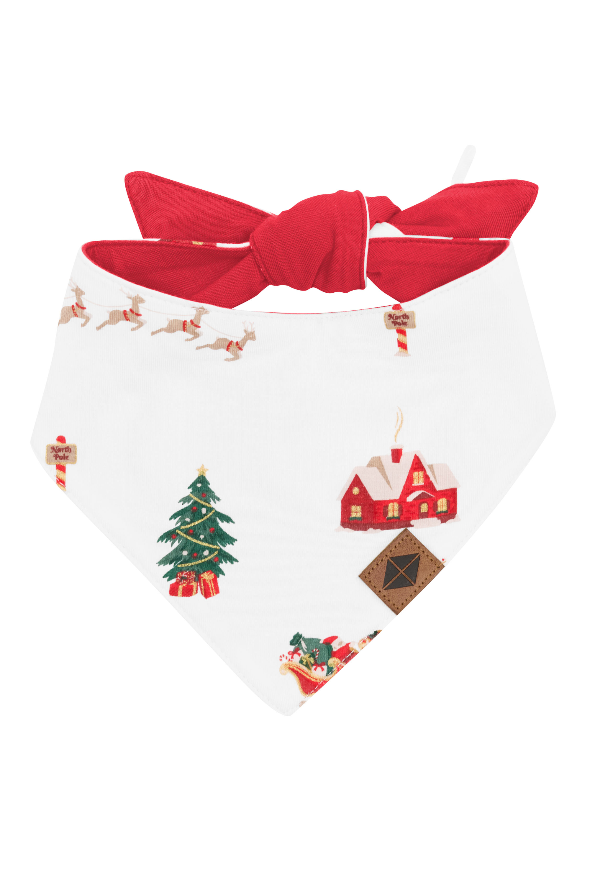 Product photo of the front of the Dog Bandana in Santa Sleigh