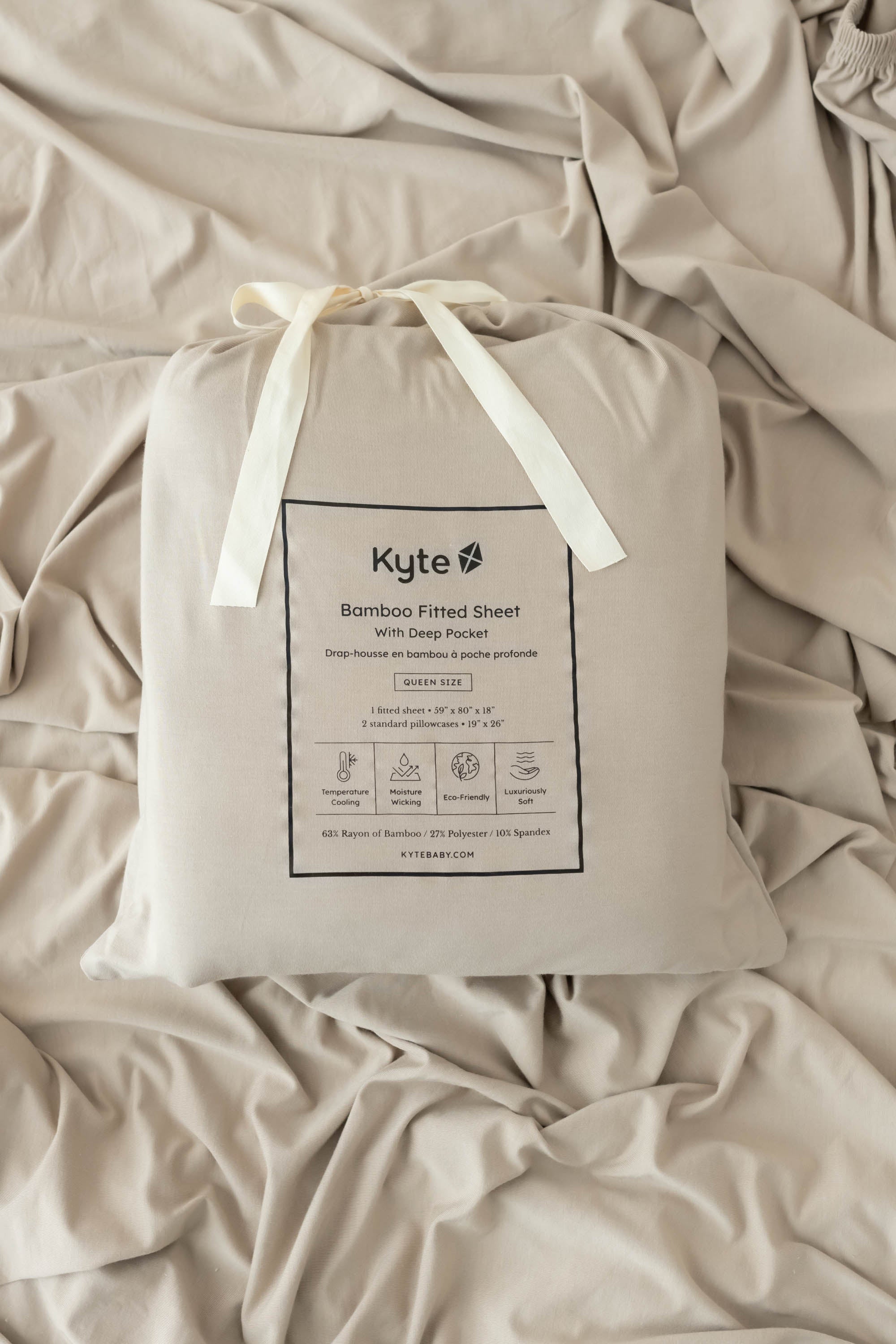 Fitted Sheet with Pillowcases in Almond packaging