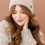 Cable Knit Pom Beanie in Almond