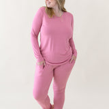Woman wearing Women's Jogger Pajama Set in Apple Blossom