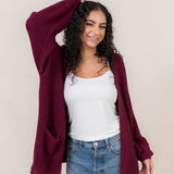 Chunky Knit Women's Oversized Cardigan in Burgundy