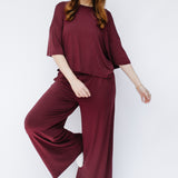 Bamboo Women’s Wide Leg Pant Set in Burgundy