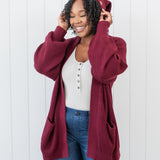 Chunky Knit Pom Beanie in Burgundy