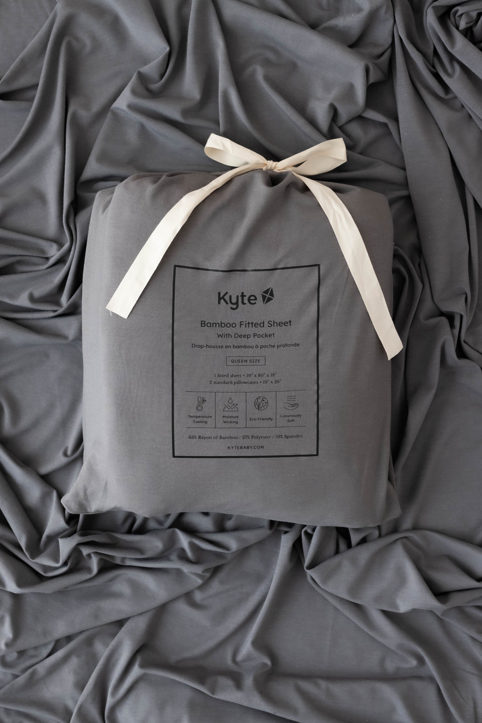 Fitted Sheet with Pillowcases in Charcoal packaging
