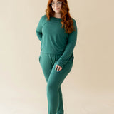 Full length photo of female model wearing the Women's Jogger Pajama Set in Emerald