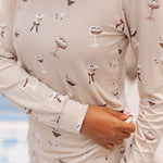 Close up of the Kyte Bamboo Women's Jogger Pajama Set in Espresso Martini