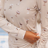 Close up of the Kyte Bamboo Women's Jogger Pajama Set in Espresso Martini