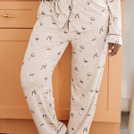 Close up of the bottoms of the Bamboo Long-Sleeved Women's Pajama Set in Espresso Martini