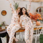 Models wearing Women's Long Sleeve Halloween Pajamas in Bewitched