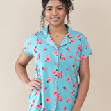 Female model in Women's Short Sleeve Pajama Set in Hibiscus