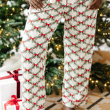 Close up of the bottoms from the Bamboo Long-Sleeved Women's Pajama Set in Holiday Bow
