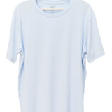 Men's Crew Neck Tee in Mist shown hanging on a hanger