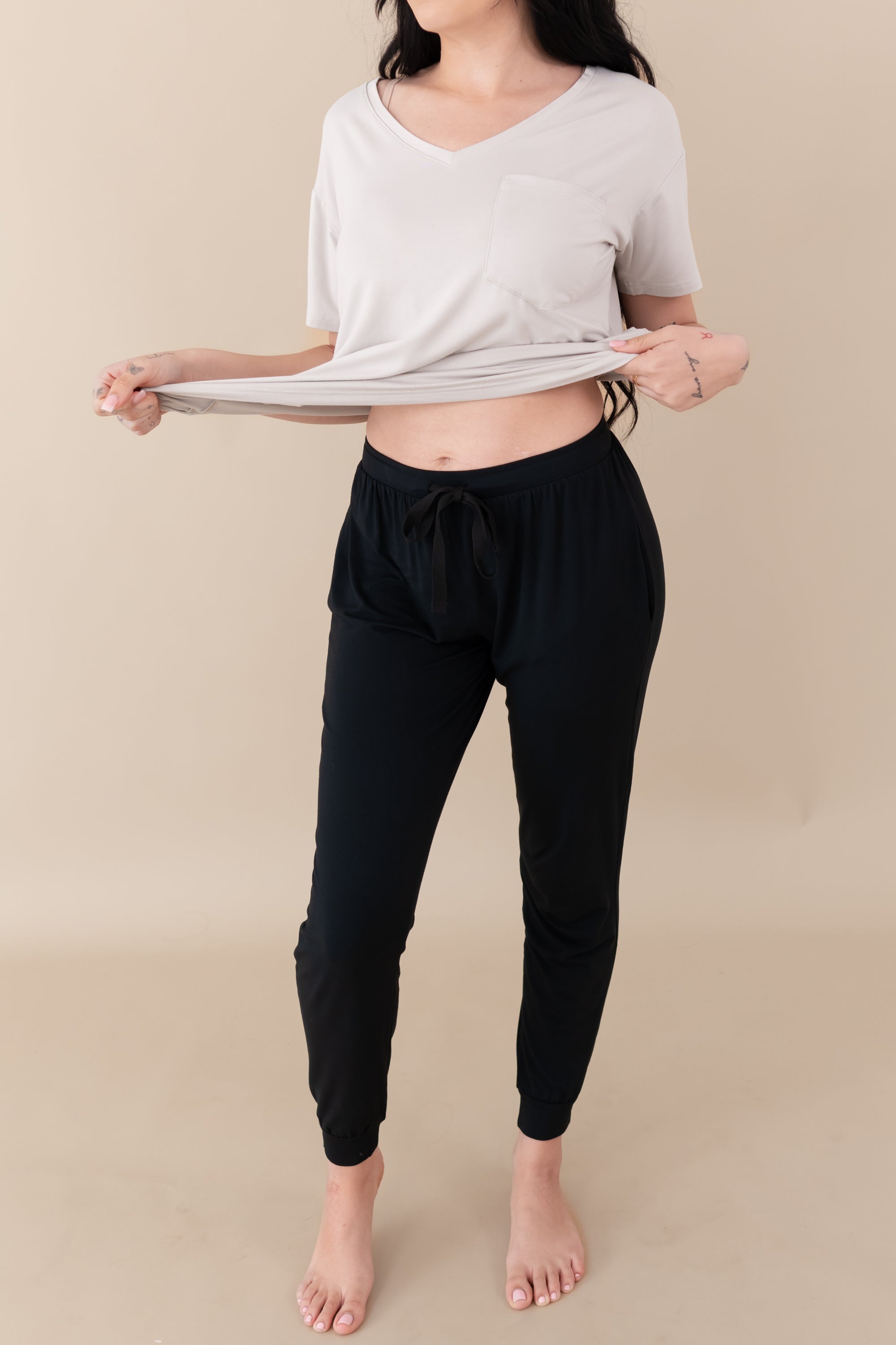 Woman modeling Women's Jogger Pants in Midnight