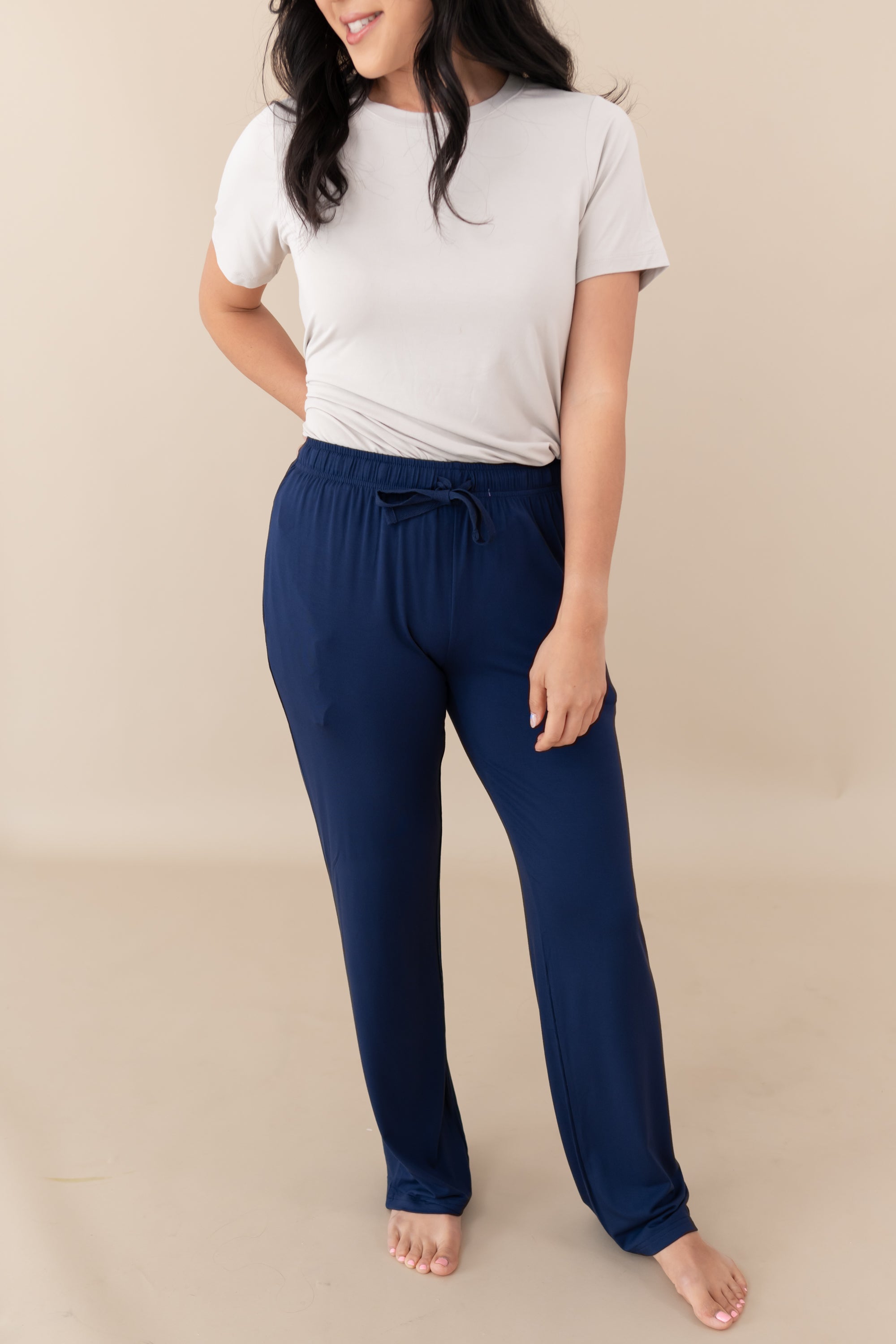 Woman modeling Women's Lounge Pants in Navy