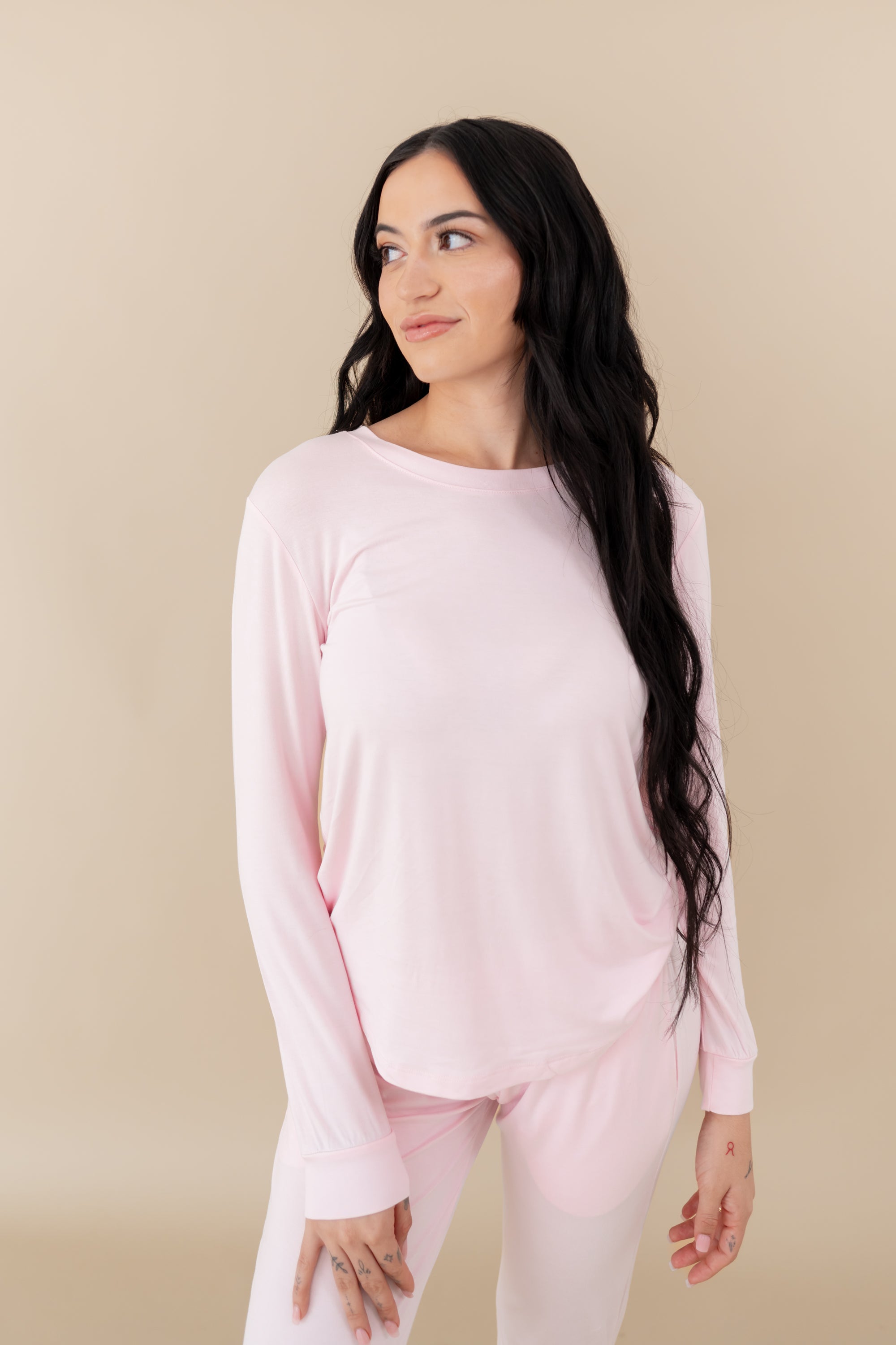 Women's Jogger Pajama Set in Sakura close up on top