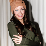 Cable Knit Pom Beanie in Latte