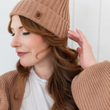 Chunky Knit Ribbed Beanie in Latte