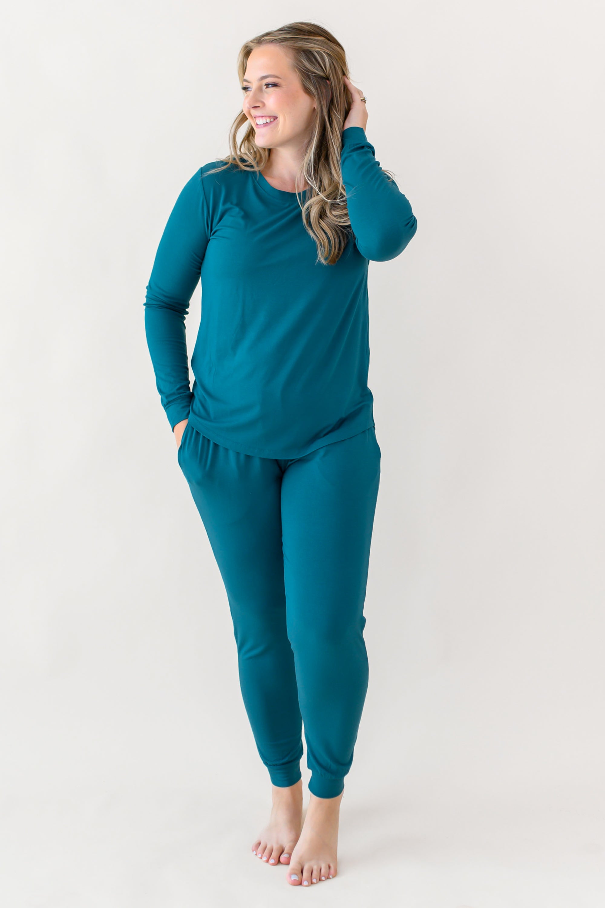 Woman modeling Women's Jogger Pajama Set in Loch