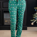 Women's Lounge Pants in Merry and Bright shown on a female model