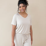 Model wearing the Women’s Relaxed Fit V-Neck in Oat