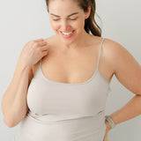 Female model wearing the Women’s Camisole in Oat