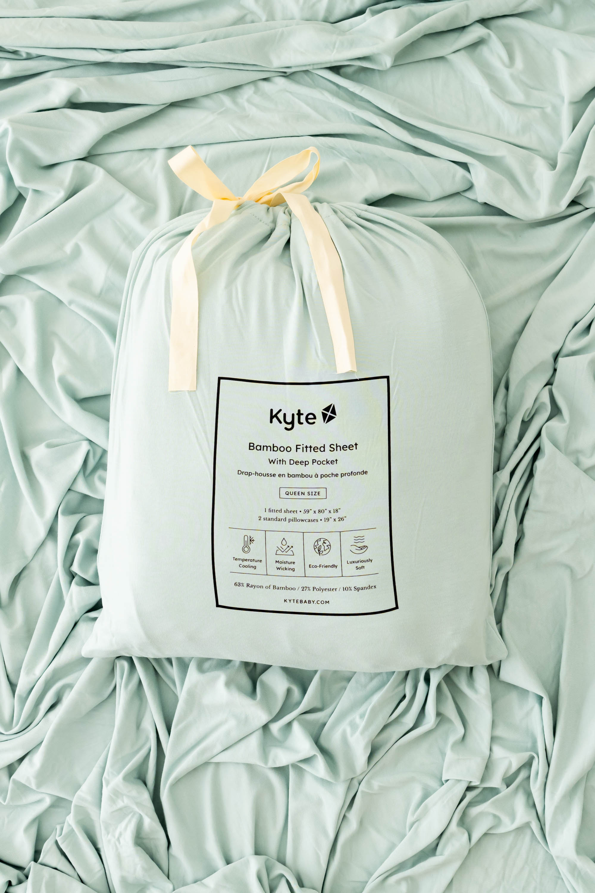 Fitted Sheet with Pillowcases in Sage packaging