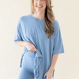 Woman modeling Women’s Biker Short Set in Slate showing front of shorts