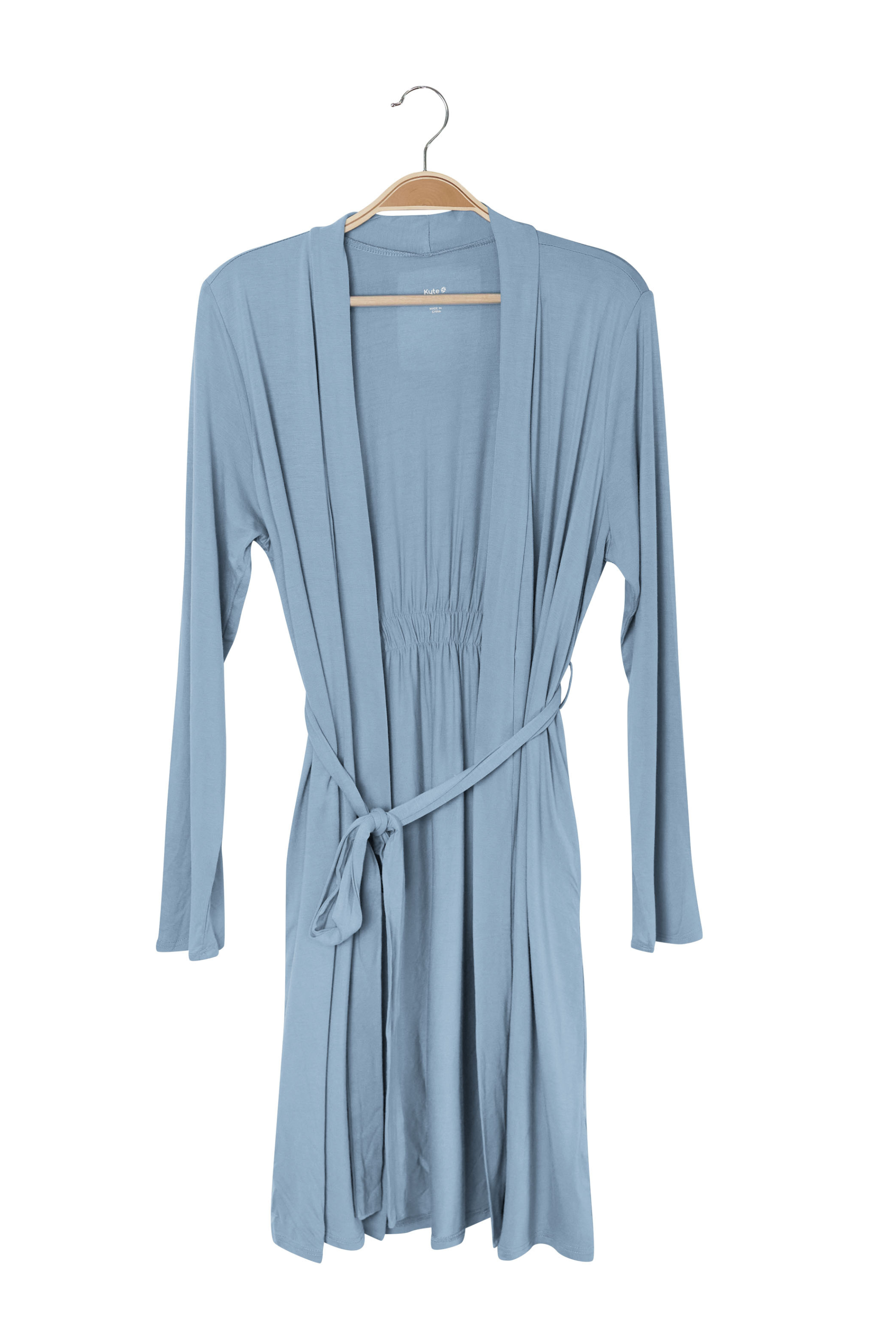 Women's Lounge Robe in Slate on a hanger