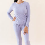 Full length photo of model wearing the Women's Jogger Pajama Set in Taro