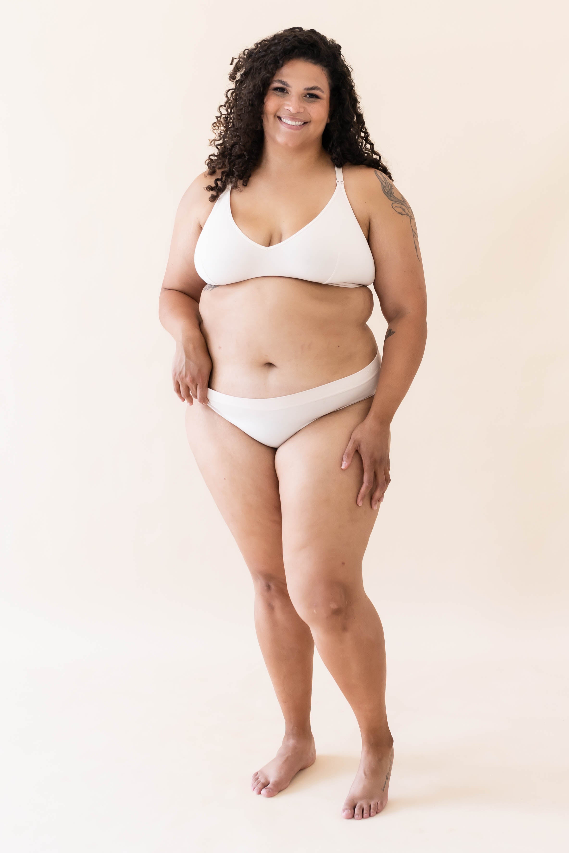 Model wearing Kyte Baby's Women's Nursing Bra in Blonde