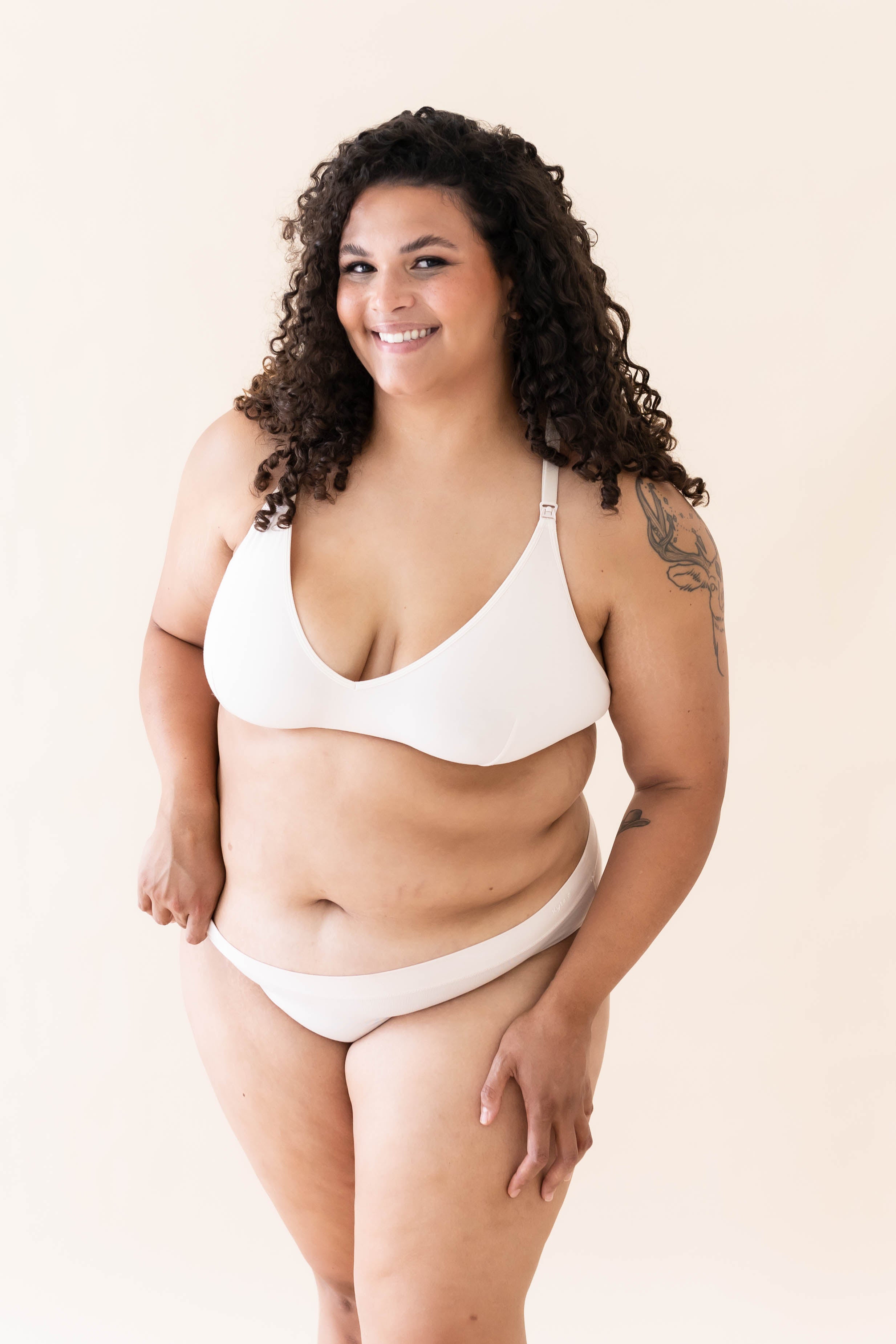 Model wearing Kyte Baby's Women's Nursing Bra in Blonde