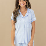 Model wearing size small modeling Women's Short Sleeve Pajama Set in Mist
