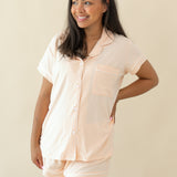 Woman modeling Women's Short Sleeve Pajama Set in Canyon with hand on hip