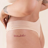Side view of the waistband on the Women's Thong in Chai worn on a model