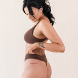 Model wearing Kyte Baby's Women's Thong in Toffee