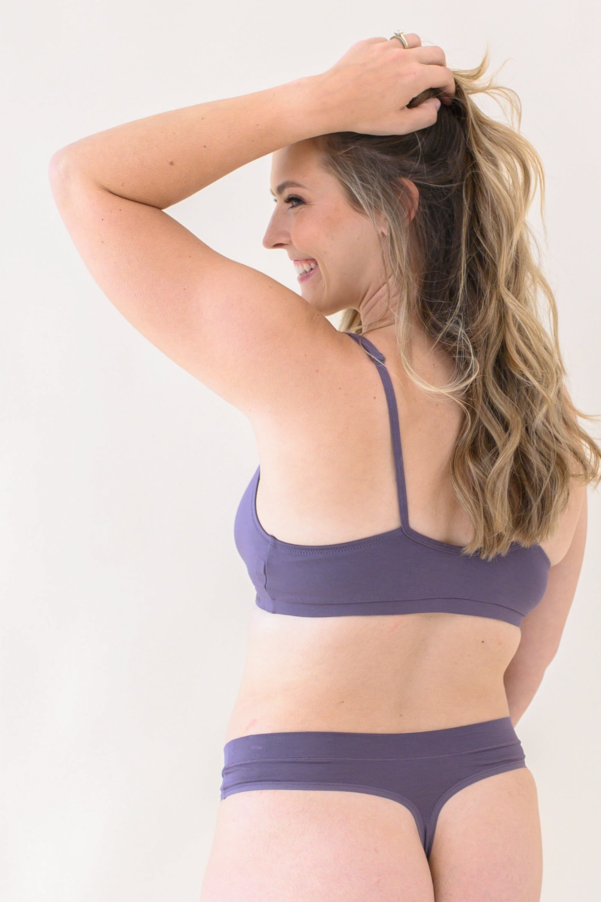 Woman wearing Women's Thong in Currant