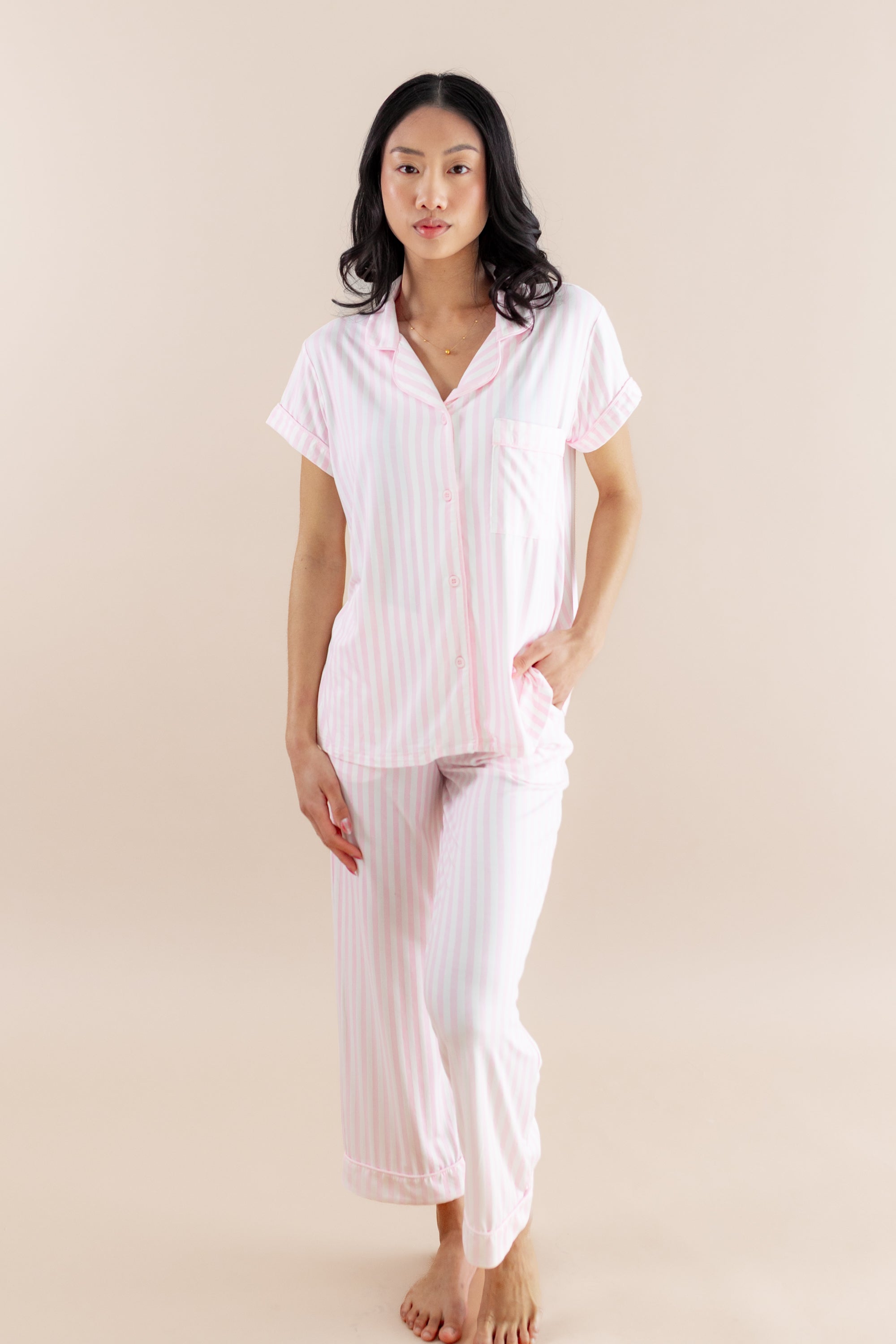 Women's Short Sleeve Cropped Pajama Set