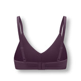 Back side of Women's V-Neck Bra in Currant on white background