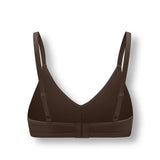 Back side of Women's V-Neck Bra in Toffee on a white background