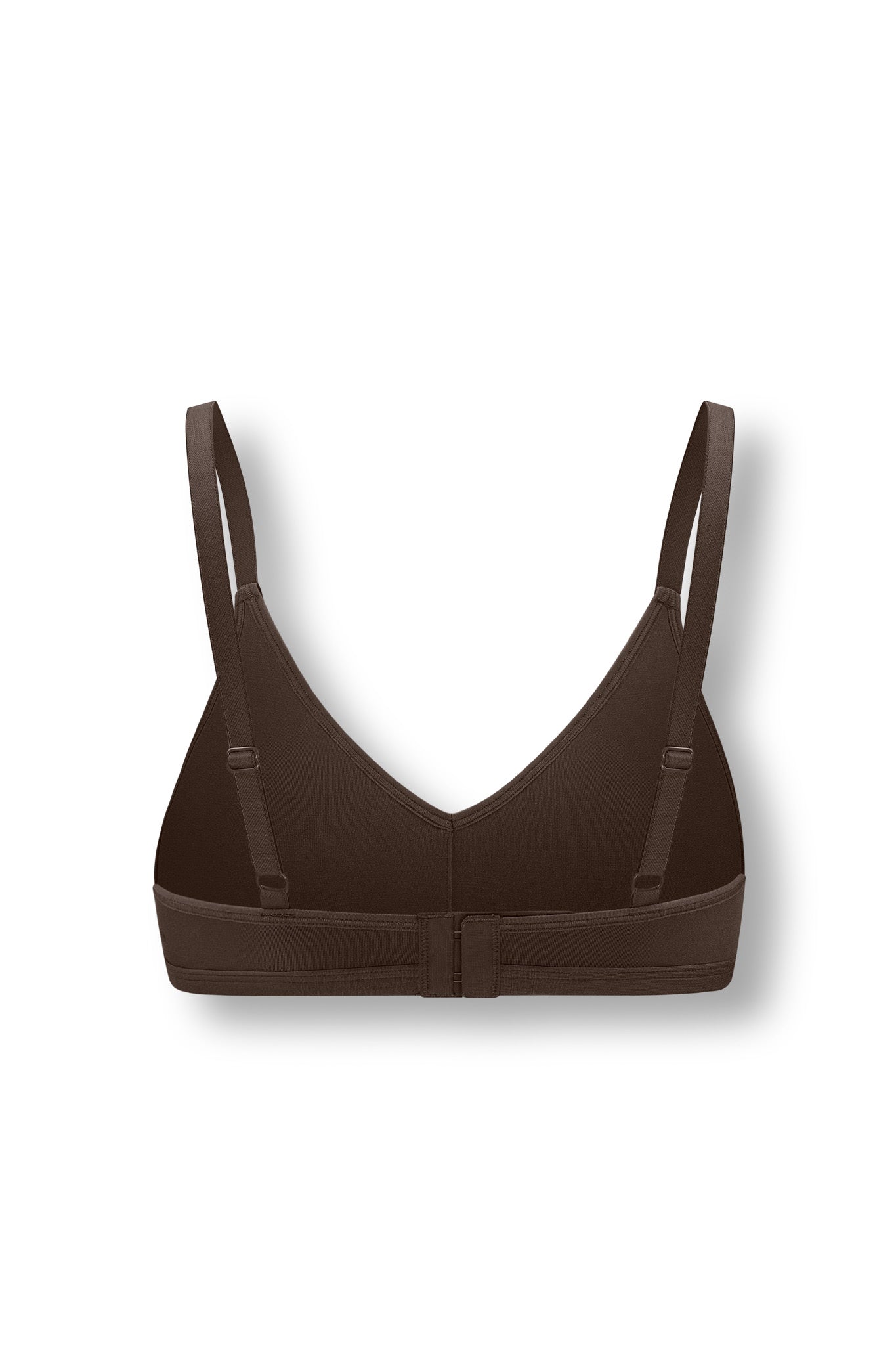 Back side of Women's V-Neck Bra in Toffee on a white background