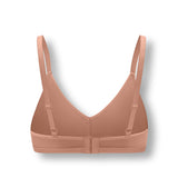 Back side of Women's V-Neck Bra in Latte on white background