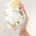 Woman's hand squeezing the Kyte Living Sea Sponge with soap