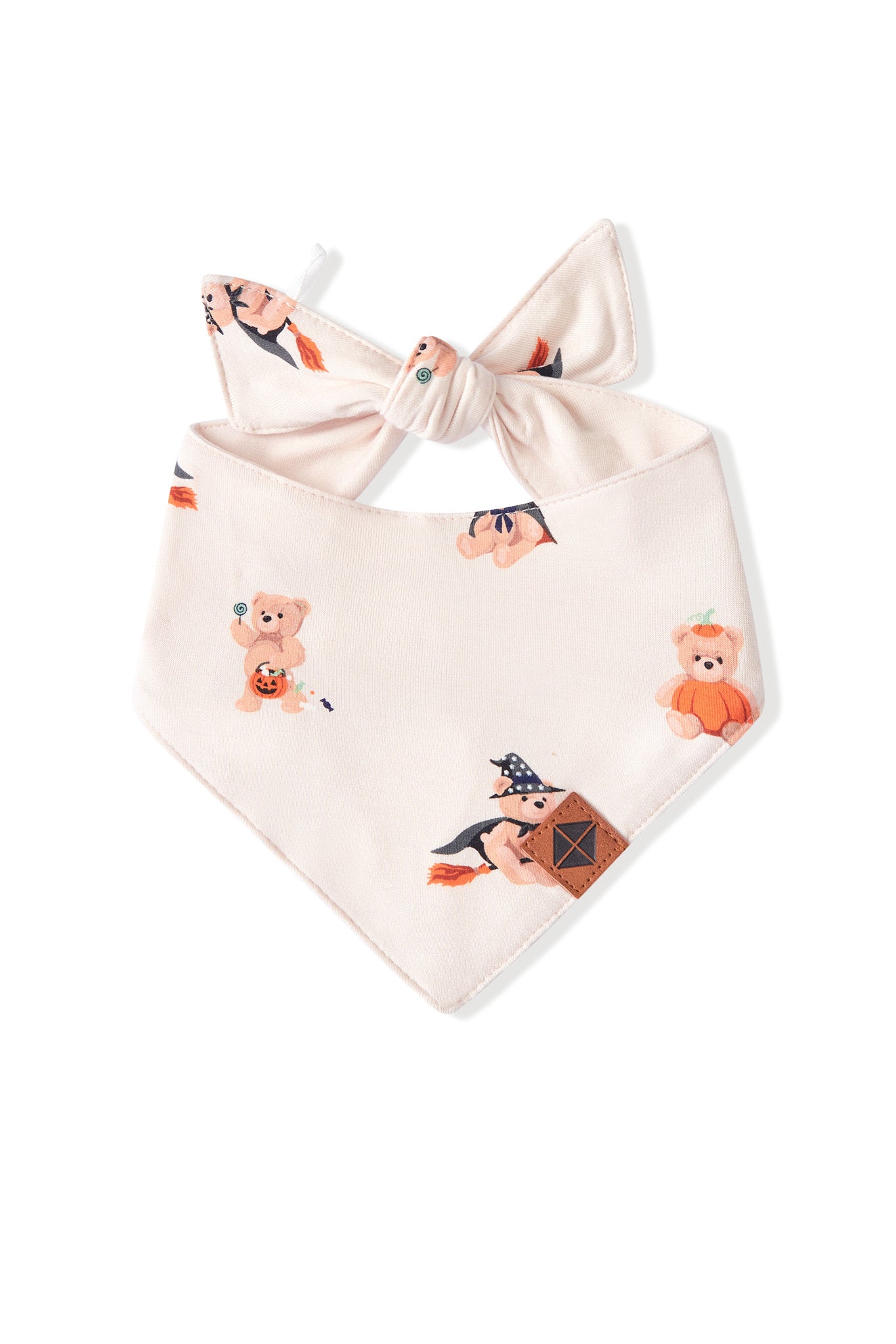 Beige Dog Bandana in Halloween Teddy print on a white background